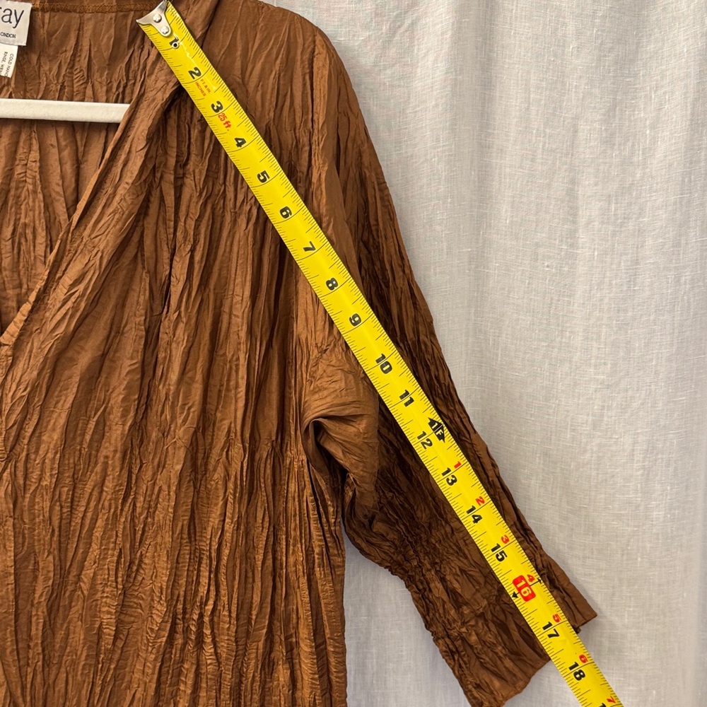 RAY HARRIS London Bubble Hem Maxi Dress Shimmer Brown V-Neck Plisse Crinkle O/S - Picture 10 of 10